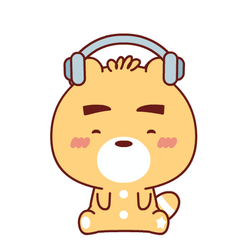 cartoon bear listening to music