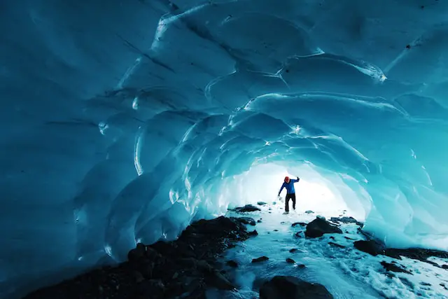 An ice cave in a glacier