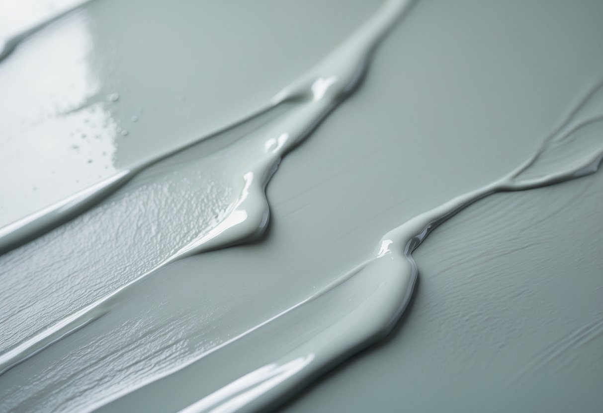 Close-up of a textured surface painted in a soft sea salt color showing subtle variations and depth.
